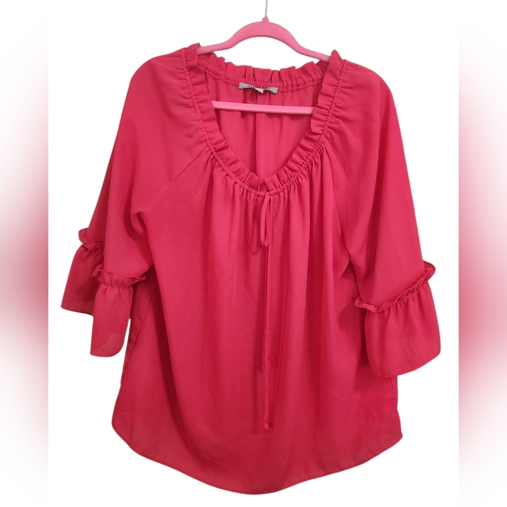 Valerie Stevens Pink Ruffled Chiffon Type Soft Delicate Top Size Lg P2P 24"